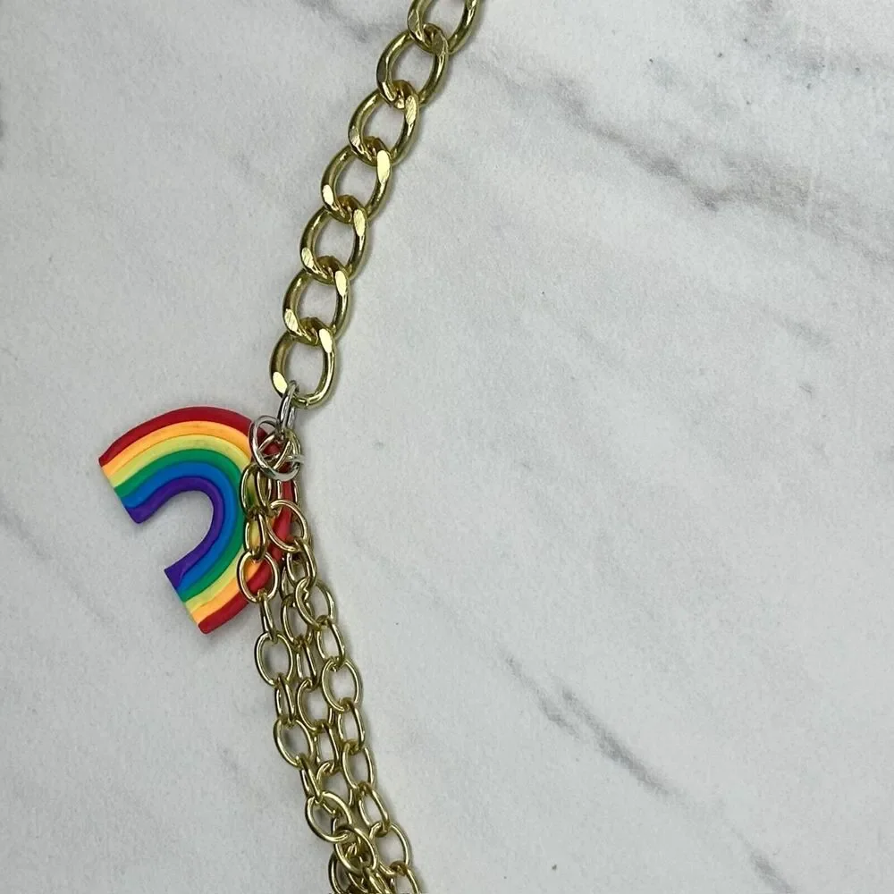 Rainbow Charm Gold and Silver Tone Chain Link Pants Chain